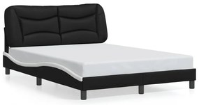 Estrutura cama c/ luzes LED 140x200cm couro artif. preto/branco
