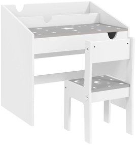 Conjunto de Secretária e Cadeira para Crianças com Gaveta Amovível e Compartimento para Dormitório Sala de Jogos Cinza e Branco