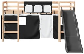 Cama alta criança c/ cortina 90x190cm pinho maciço branco/preto