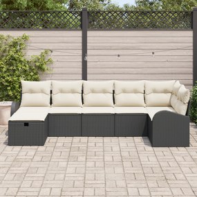 Conjunto de Sofás de 7 Peças com Almofadas Pretas em Poliéster