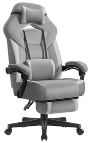 Cadeira gaming com apoio para os pés e almofada ajustável 72,4 x 69,7 x 118-128 cm Cinzento