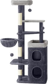 Arranhador Gatos 52 x 46 x 150 cm de vários andares com cavidades e recanto para descansar cinzento escuro