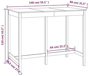Mesa de bar 140x80x110 cm madeira de pinho maciça castanho mel