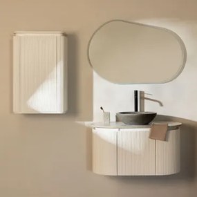 Conjunto De Móvel De Casa De Banho Suspenso Em Madeira Carsone Branco & Branco & Cimento Cinzento Redondo Ø40 Cm Tarsis & Oval - Sklum