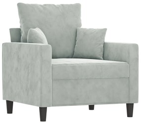 Poltrona com apoio de pés 60 cm veludo cinzento-claro