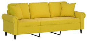 Sofá 3 lugares c/ almofadas decorativas 180 cm veludo amarelo