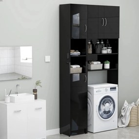 Conj. armários máquina lavar roupa contrapl. preto brilhante