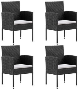 5 pcs conjunto de jantar p/ jardim c/ almofadões vime PE preto