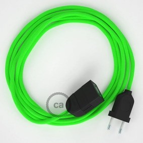 Cabo extensão em Seda Artificial Verde Neon RF06 2P 10A. Fabricado em Itália. - 1.5 Metros / Preto
