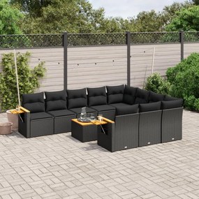 11 pcs conjunto sofás de jardim c/ almofadões vime PE preto
