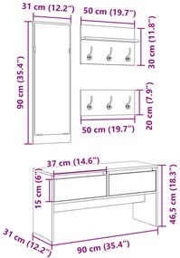 4 pcs conj. móveis corredor deriv. de madeira carvalho sonoma