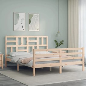 Estrutura de cama com cabeceira 160x200 cm madeira maciça