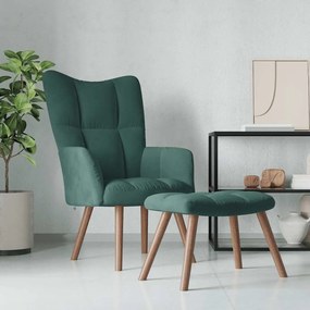 vidaXL Cadeira de descanso com banco veludo verde-escuro