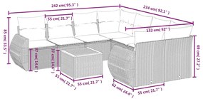9 pcs conjunto de sofás p/ jardim com almofadões vime PE bege