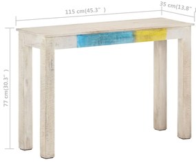 Mesa consola 115x35x77 cm madeira de mangueira áspera branco