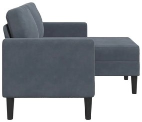 Sofá 2 lugares com Chaise em L 125 cm veludo cinzento-escuro