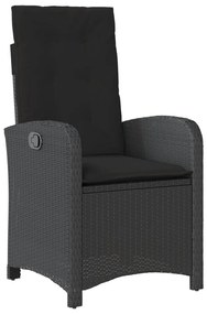 5 pcs conjunto de jantar p/ jardim c/ almofadões vime PE preto