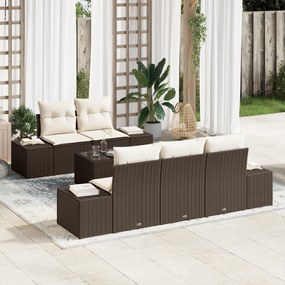 vidaXL Conjunto de Sofá de Jardim de 6 Peças com Almofadas Rattan Poliéster Castanho
