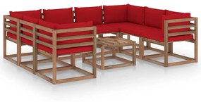 9 pcs conjunto lounge para jardim com almofadões vermelhos