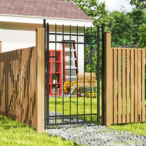 Portão de Jardim 89x147,5 cm Porta para Vedação de Barra de Aço Galvanizado com Puxador Fechadura e 3 Chaves Preto