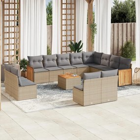 13 pcs conjunto de sofás p/ jardim com almofadões vime PE bege