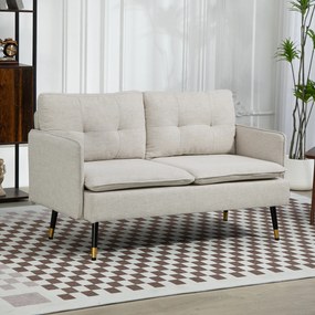 Sofá de 2 Lugares Moderno Estofado em Poliéster com 4 Almofadas Apoio para os Braços e Pés de Aço 139x68x80 cm Creme