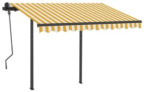 Toldo retrátil manual com postes 3x2,5 m amarelo e branco