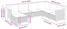 7 pcs conjunto de sofás p/ jardim c/ almofadões vime PE preto