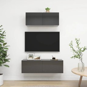 vidaXL 2 pcs conjunto de móveis de TV contraplacado cinzento brilhante