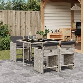 vidaXL 5 pcs conjunto de jantar p/ jardim c/ almofadões cinzento claro
