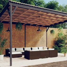 vidaXL 10 pcs conjunto lounge de jardim c/ almofadões vime PE castanho