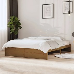 Estrutura de cama casal 135x190 cm madeira maciça castanho-mel