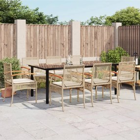 vidaXL 9 pcs conjunto de jantar p/ jardim com almofadões vime PE bege