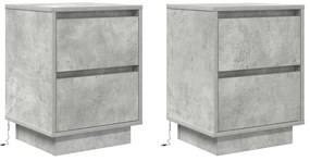 Mesas cabeceira c/ luzes LED 2 pcs 38x34x50 cm cinzento-cimento