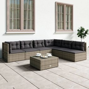 vidaXL 6 pcs conjunto lounge de jardim c/ almofadões vime PE cinzento