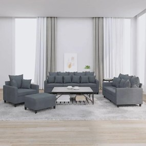 4 pcs conjunto de sofás com almofadões veludo cinzento-escuro