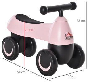 Andador para bebés acima de 18 meses tipo quadriciclo com 4 Rodas e Guidão 54x26x38cm Rosa Preto