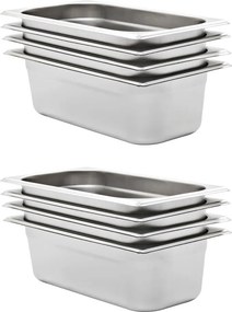 vidaXL Recipientes gastronorm 8 pcs GN 1/3 100 mm aço inoxidável