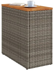 Mesa apoio jardim c/ tampo madeira 58x27,5x55 cm vime PE cinza