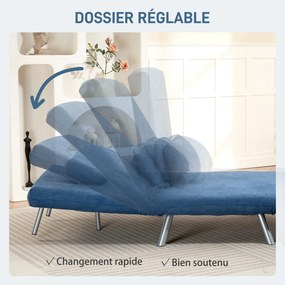 Poltrona convertível de 1 lugar, poltrona-cama clic-clac 3 em 1 com encosto ajustável, almofada, assento largo, azul
