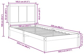 Cama extra longa sem colchão 100x220 cm madeira maciça
