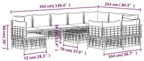 11pcs conjunto lounge de jardim c/ almofadões vime PE antracite