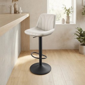 Conjunto de 2 bancos de bar, altura ajustável entre 88 e 108 cm em veludo Branco creme