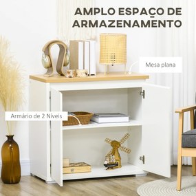 HOMCOM Aparador de Sala de Estar Armário de Armazenamento Móvel Auxiliar de Cozinha com 2 Portas e Prateleira Ajustável para Sala de Jantar Entrada 80x37x75 cm Branco e Madeira