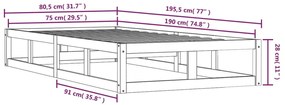 Estrutura cama pequena solteiro 75x190 cm madeira maciça preto