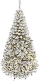 HOMCOM Árvore de Natal nevada com luzes LED 200 cm, abeto Fraser, ramos articulados, base metálica dobrável, verde e branco | Aosom Portugal