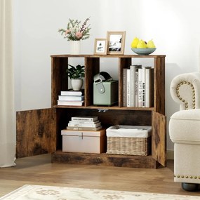 Estante de 3 cubos 70 x 30 x 70 cm com portas de 3 níveis com compartimentos abertos e armário organizador de armazenamento Castanho