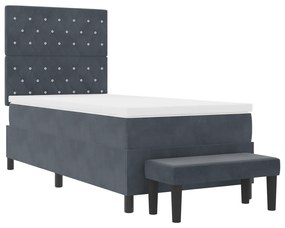 Cama Box Spring com Colchão &amp; Banco Cinza Escuro 100x200 cm Veludo