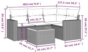 5 pcs conjunto sofás de jardim com almofadões vime PE preto