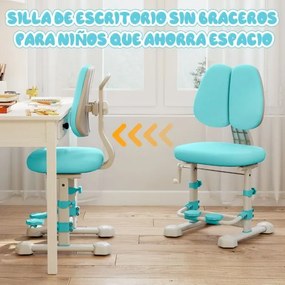 Cadeira de escritório para crianças com encosto duplo ajustável, apoio para os pés, altura e profundidade do assento ajustáveis azul